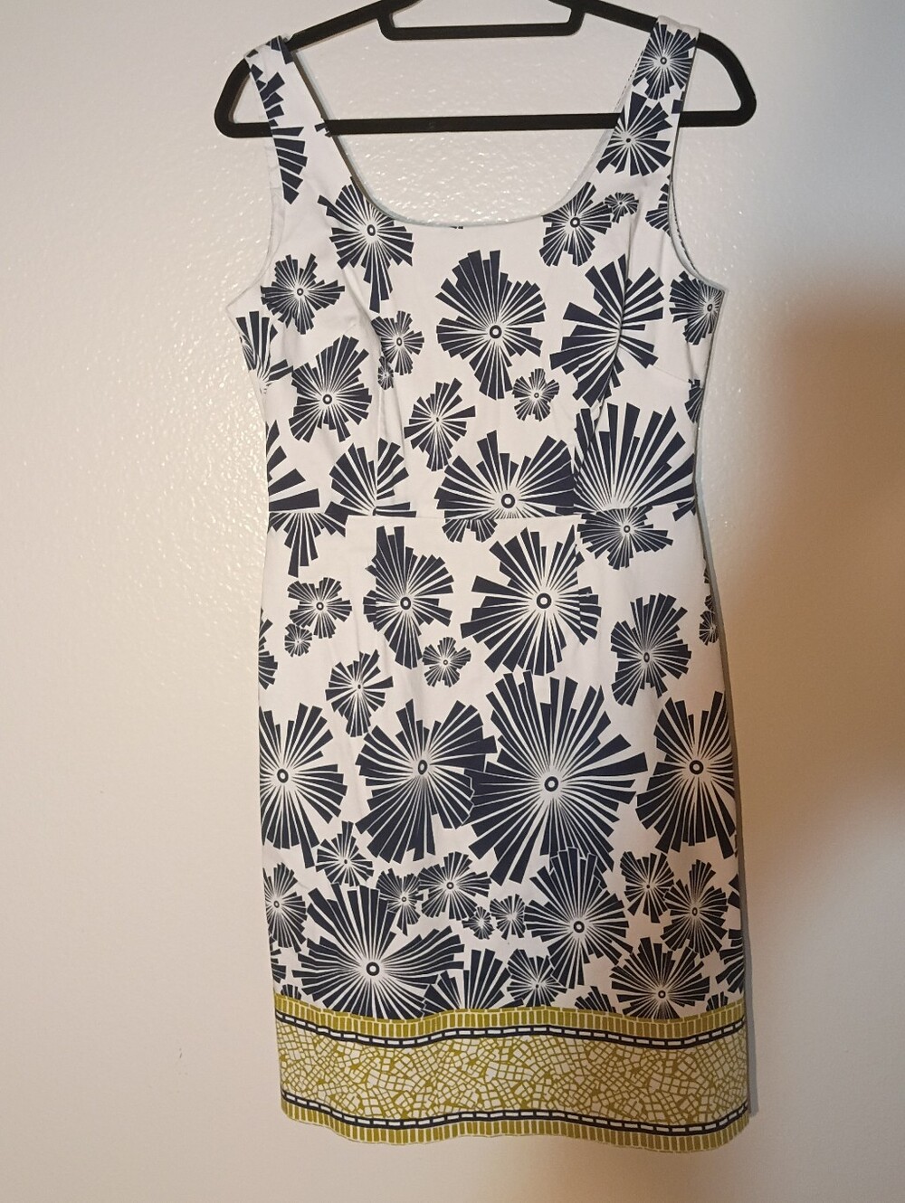 Adrianna Papell Black & White Floral Midi Dress with Yellow Hem